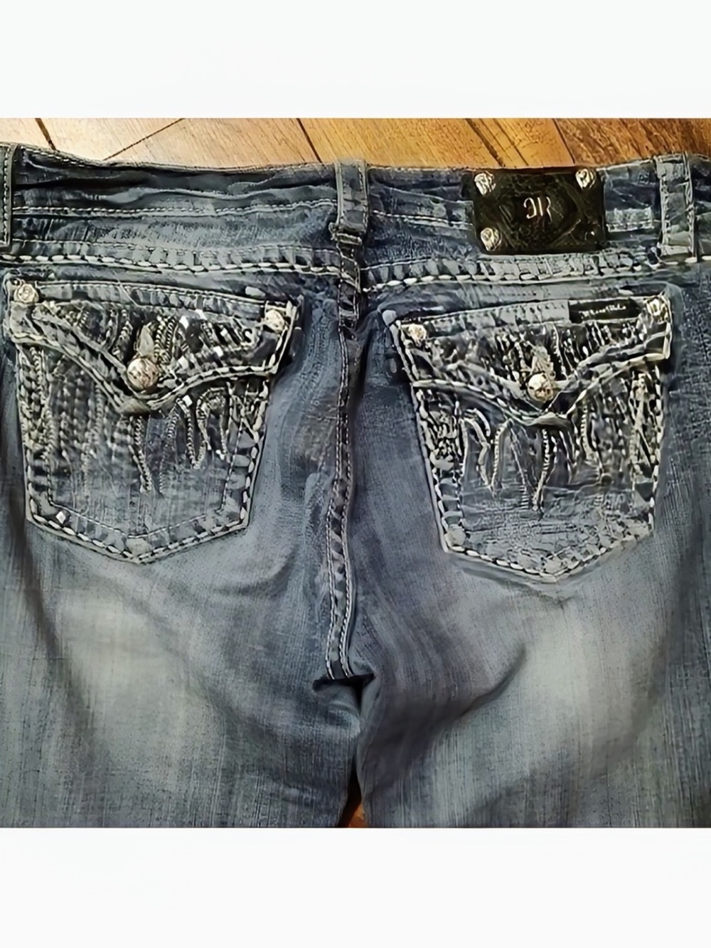 Beautiful Y2K Miss Me Easy Boot Jeans With Embellished Pockets 33” Inseam